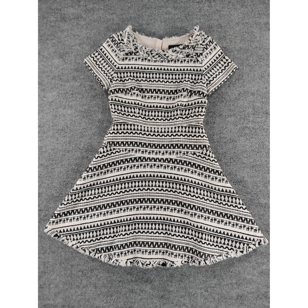 Banana Republic Fit Flare Dress Size 2P Cotton Jacquard Boho Minimalist Aztec